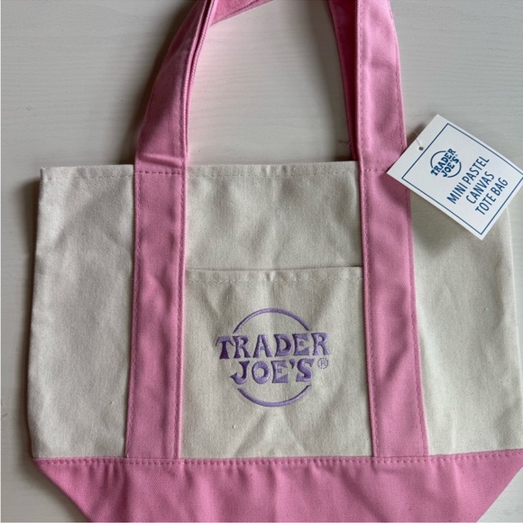 Trader Joe'S Handbags - Mini Pink-Trim Trader Joe’s Canvas Tote Bag